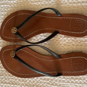 Tory Burch Black Leather Thong Sandals